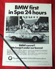 ALPINA BMW 2800CS SPA 24 HOURS SUCCESS 1970 ORIGINAL VINTAGE ADVERT