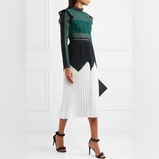 Self-portrait Georgette-trimmed Guipure Lace And Pleated Crepe Midi -size 4