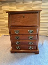 1960s Wood Jewelry Cabinet Armoire Drop Leaf Secretary Style Four Drawer