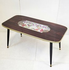 VINTAGE 1960 WOODEN GLASS & FORMICA 60S 1960S 60S WOODEN BIRD COFFEE TABLE