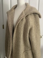 Landau thick Wool Knit Coat made in ICELAND Herringbone Beige Tan Ladies sz XL
