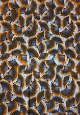 Coupon Tissu africain WAX  noir et orange 120 CM X 180 CM coton