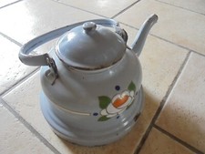 Large Antique Grey Enamel Sheet Metal Kettle & 1 Flower Relief No Coffee Maker