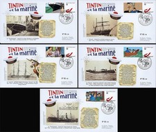 5 FDC BELGIQUE "TINTIN et LA MARINE - la Poste Belge à Angoulème 2012, France" (
