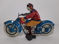 Ancienne moto + pilote en tôle lithographiée - J.M.L France