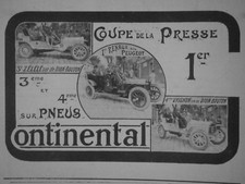  ADVERTISEMENT 1908 CONTINENTAL TIRES PRESS GUIDE PEUGEOT and DION-BUTTON 