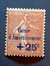 TIMBRE CAISSE D'AMORTISSEMENT semeuse 25c/50c N°250 NEUF * rouge brun
