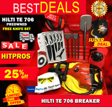 HILTI TE 706 BREAKER, PREOWNED, FREE KNIFE SET, CHISELS, EXTRAS, FAST SHIP