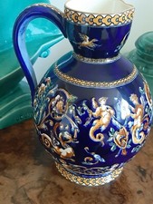 Large earthenware pitcher by Gien Renaissance model blue very good condition