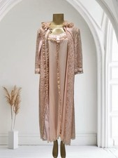 VTG 50s 60s Odette Barsa Blush Pink Lace Peignoir Set Dressing Robe & Gown S M