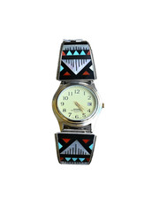 Men's Zuni Leander & Lisa Othole Sterling & Multi Stone Inlay Tips w/ watch 56gr