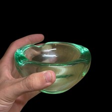 Signed Daum France Art Deco Green Blown Crystal Ashtray