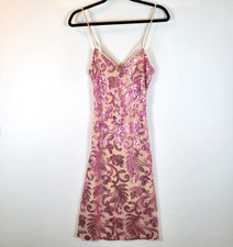 Bebe Women Sequin Open Back Sparkle Mesh Short Dress Size Medium Pink Y2k Barbie