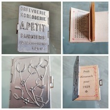 Petit Almanach 1929 publicitaire métal blanc Bijouterie PETIT Av du Maine Paris