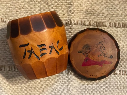 Ancien pot tabac bois - ancien,