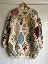 Vintage Laura Ashley 100% Wool 1990s Patchwork Jumper Sweater OVERSIZED S *READ*