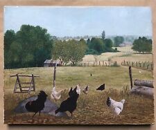 Laurent Pradat Peinture Sur Toile De Lin Jolie Composition Naïve Le Poulailler