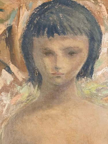 Peinture huile bois 1950 - bois, jeune