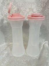 Tupperware Large Hourglass Salt and Pepper Shaker Set Brand New Set Pink Seals