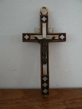 Beautiful Wooden Crucifix Olive Tree and Mother of Pearl Jerusalem Christ Bronze