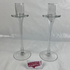 ➜NICE PAIR OF GLASS CANDLE HOLDERS elegant modern minimalist design from France