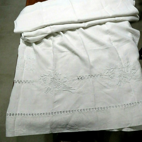 Drap ancien lin - drap, brodé