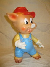 Vintage 60s Ancienne FIGURINE POUET LES TROIS 3 PETITS COCHONS 25cm WALT DISNEY