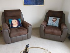 2 fauteuils de salon daim et cuir marron 