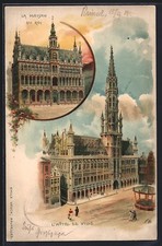 Lithographie Brüssel / Bruxelles, La Maison du Roi, L´Hotel de Ville 1901 