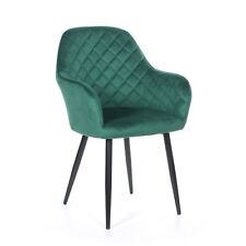Velours Matelassé Vert Émeraude Dîner Chaise Tapissé Rembourré Noir Jambes