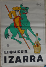 Beautiful Antique Original Liqueur Poster Izarra Zulla 1934 Picador on Horseback 2