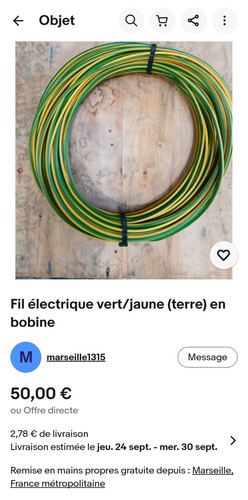 Fil électrique vert/jaune