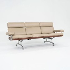 1990s Ray and Charles Eames for Herman Miller Three Seat Sofa Teak & Tan Leather