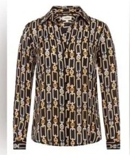 NWT Lagence Nina Silk Blouse Black Multi Tonal Chains & Stripes $$$ Large