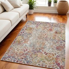 Tapis De Zone Floral Distressé Non Glissant Ivoire Gris Et Orange 5' X 8'