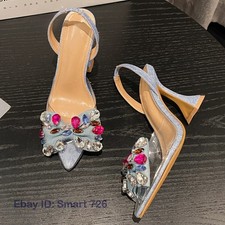 Fashion Women Bowknot Crystal Pumps Sexy Pointed Toe High Heels Sandals Shoes