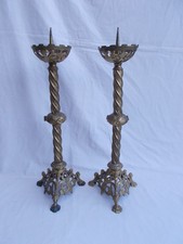 PAIRE PIQUE CIERGE CHANDELIER ANCIEN ANTIQUE VINTAGE CANDLESTICK HAUTEUR 55 CM