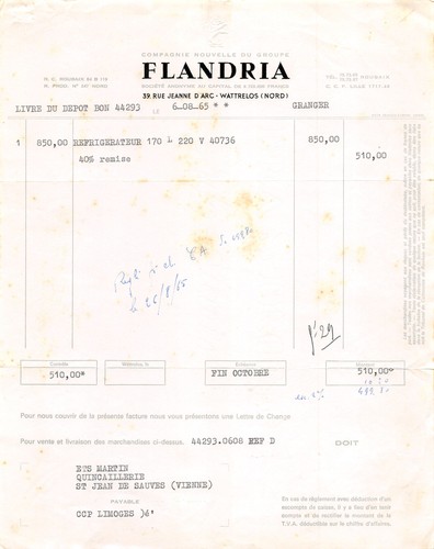 Facture 1965 flandria a - ,