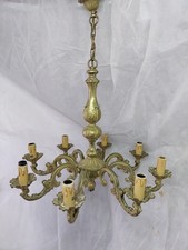 Grand lustre ancien en bronze massif 8 bras style Louis XV baroque à restaurer