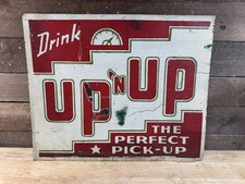 Vintage Drink Up’n Up The Perfect Pick Up Metal Soda Advertising Sign 7 Up
