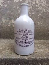 Bouteille A L'olivier Huile de foie de Morue POPELIN COLMET Paris grès Ancienne 