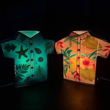 TWO-Vintage Lights 8”x9” Tropical Island Hawaiian Shirt Tiki Bar Mancave Decor