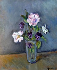 Tableau Huile Bouquet de fleurs CADRE still Life 55 x 46 cm Post Impressionniste
