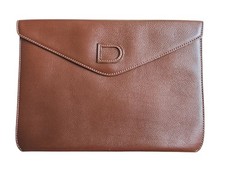 Delvaux Leather Envelope Clutch in brown w/ COA in EUC handmade in France 