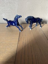 2 Small HORSES so-called happiness in CHINA PORCELAIN blue enameled glaze