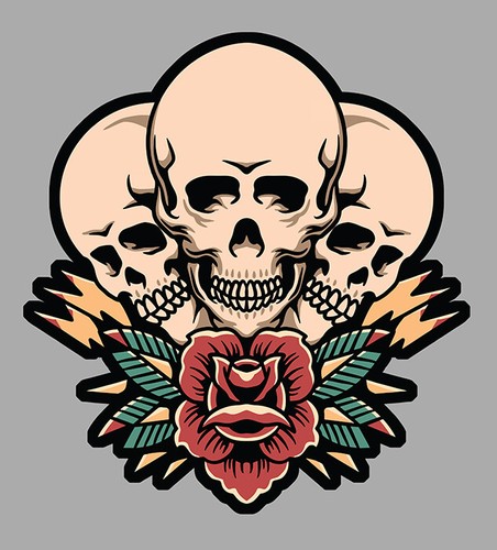 Tete mort fleur rose biker - tete,