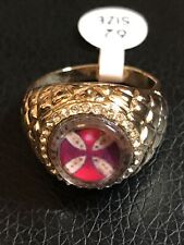 BAGUE CHEVALIERE Fantaisie METAL DORÉ T: 62 Croix Des Templiers Croisades