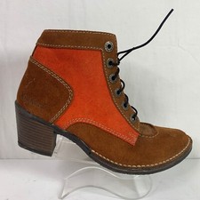 Kickers Natkick Brown Orange Suede Leather Ankle Western Boots Womens EU 38 US 7