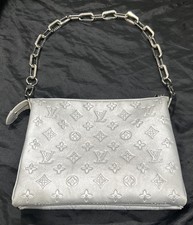 Authentic Louis Vuitton Metallic Silver Coussin PM Shoulder Bag Chain Strap