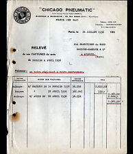 PARIS (X°) TOOLS & PNEUMATIC EQUIPMENT "CHICAGO PNEUMATIC" Invoice in 1936
